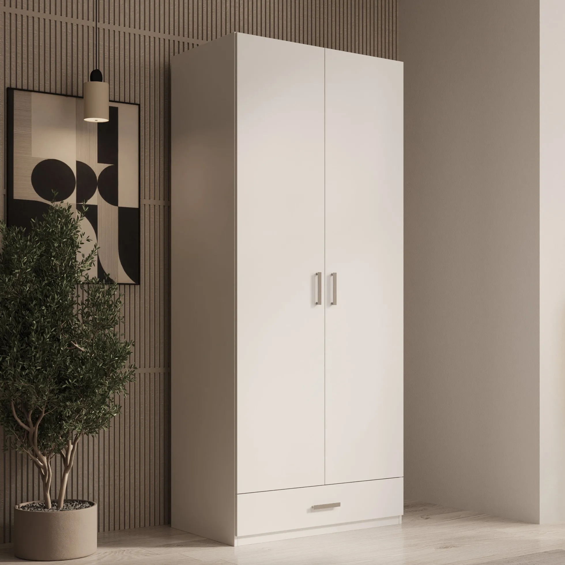 Enzio - Kledingkast met 2 deuren - Wit - 90x54x211 cm