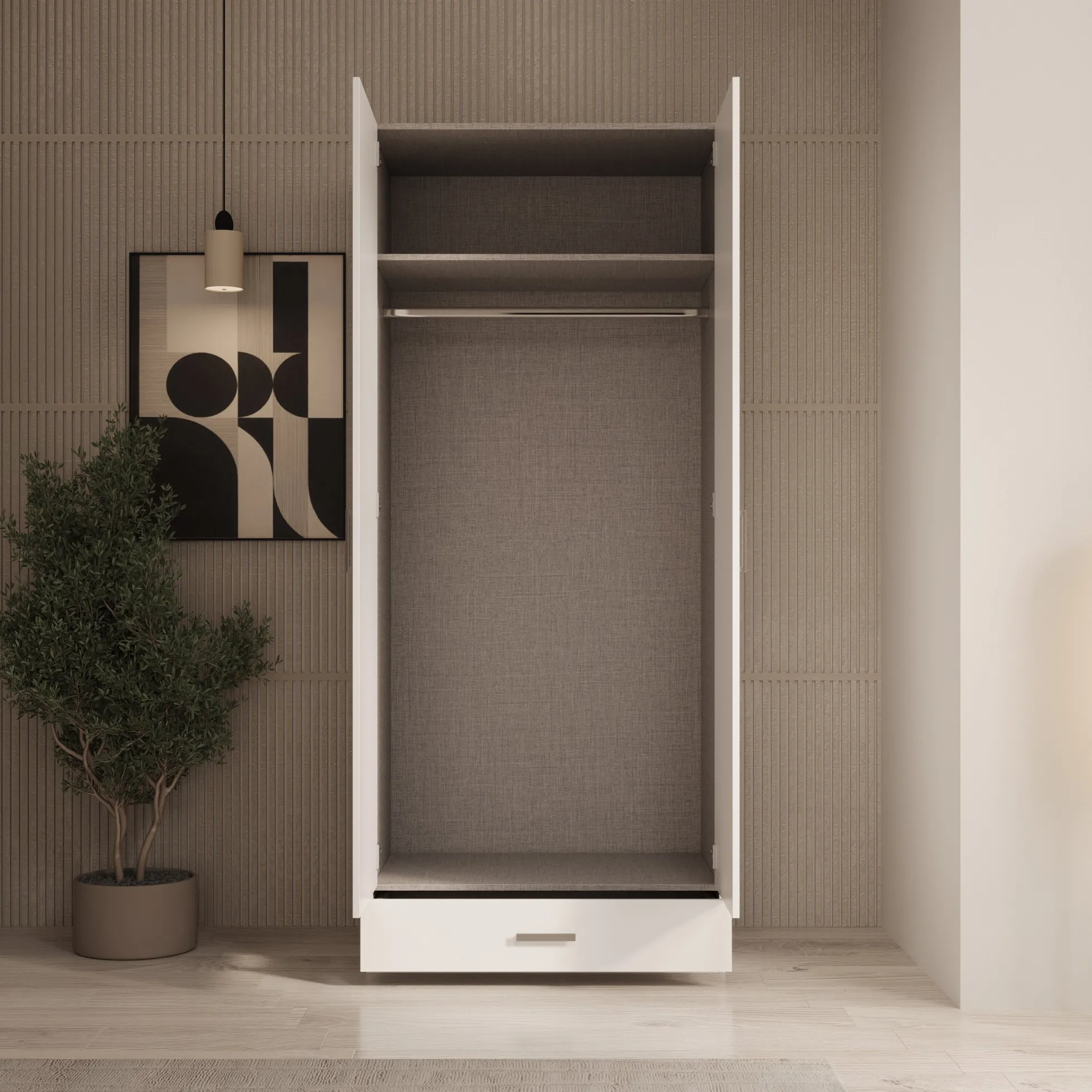 Enzio - Kledingkast met 2 deuren - Wit - 90x54x211 cm