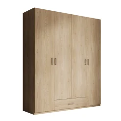 Enzio - Kledingkast met 4 deuren - Eikenpatroon - 178x54x211 cm