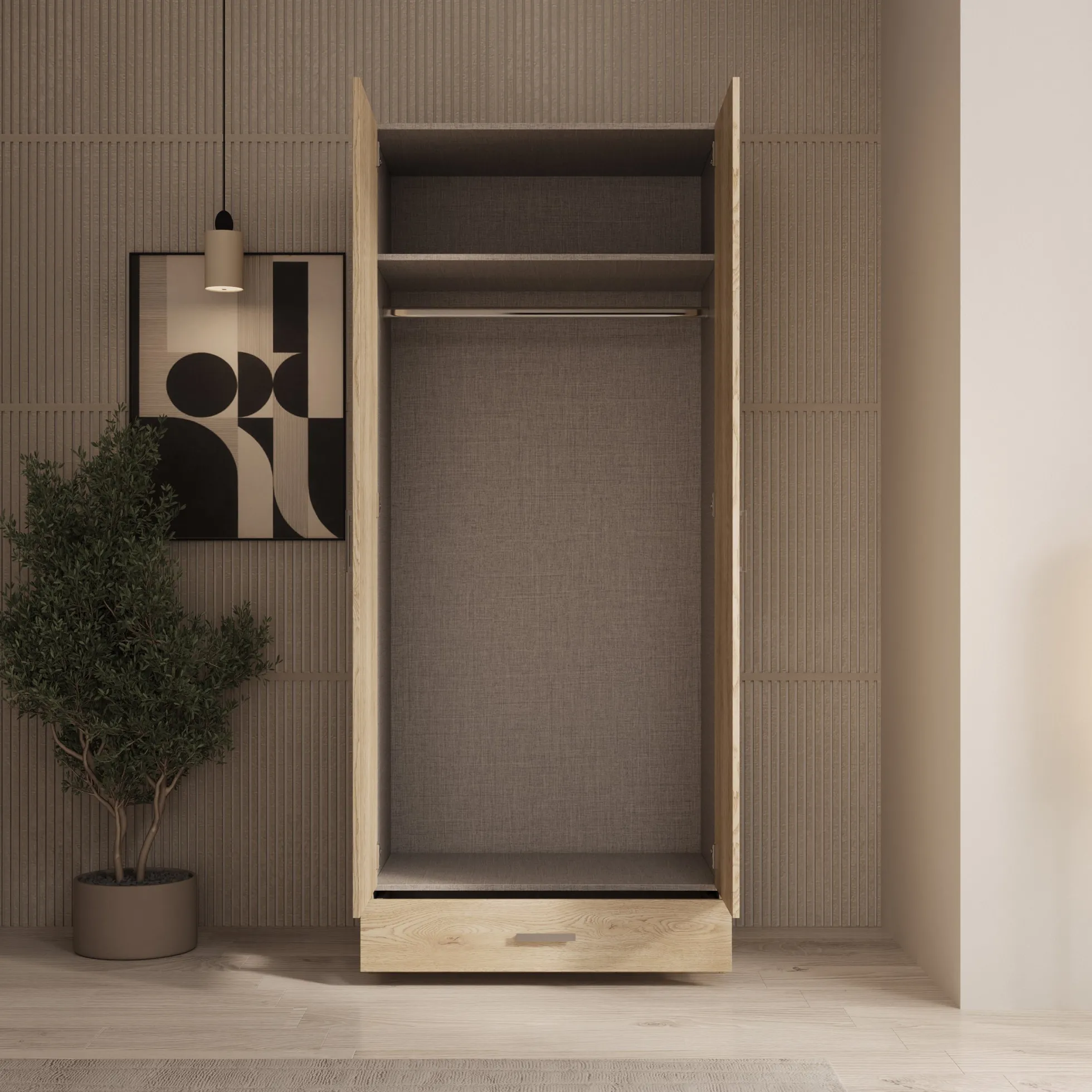 Enzio - Kledingkast met 2 deuren - Eikenpatroon - 90x54x211 cm