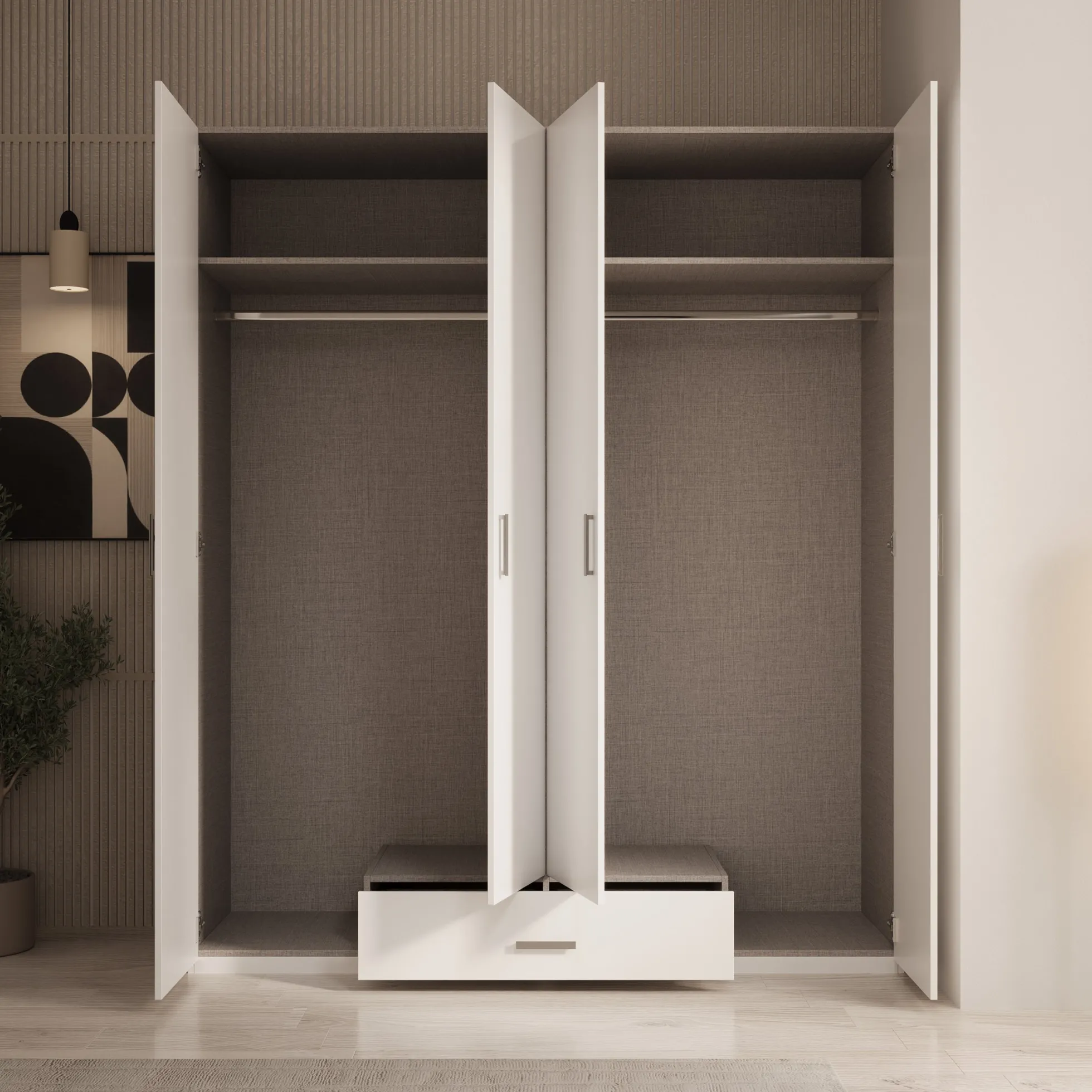 Enzio - Kledingkast met 4 deuren - Wit - 178x54x211 cm