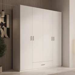 Enzio - Kledingkast met 4 deuren - Wit - 178x54x211 cm