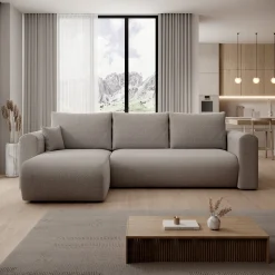 Esencia - Hoekbank 3-zits met chaise longue - Stof beige - 252x158x80