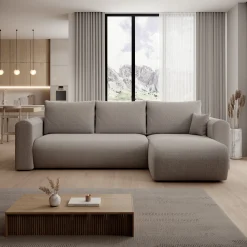 Esencia - Hoekbank 3-zits met chaise longue - Stof beige - 252x158x80