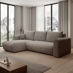 Esencia - Hoekbank 3-zits met chaise longue - Stof beige - 252x158x80
