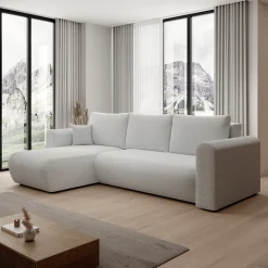 Esencia - Hoekbank 3-zits met chaise longue - Stof grijs - 252x158x80