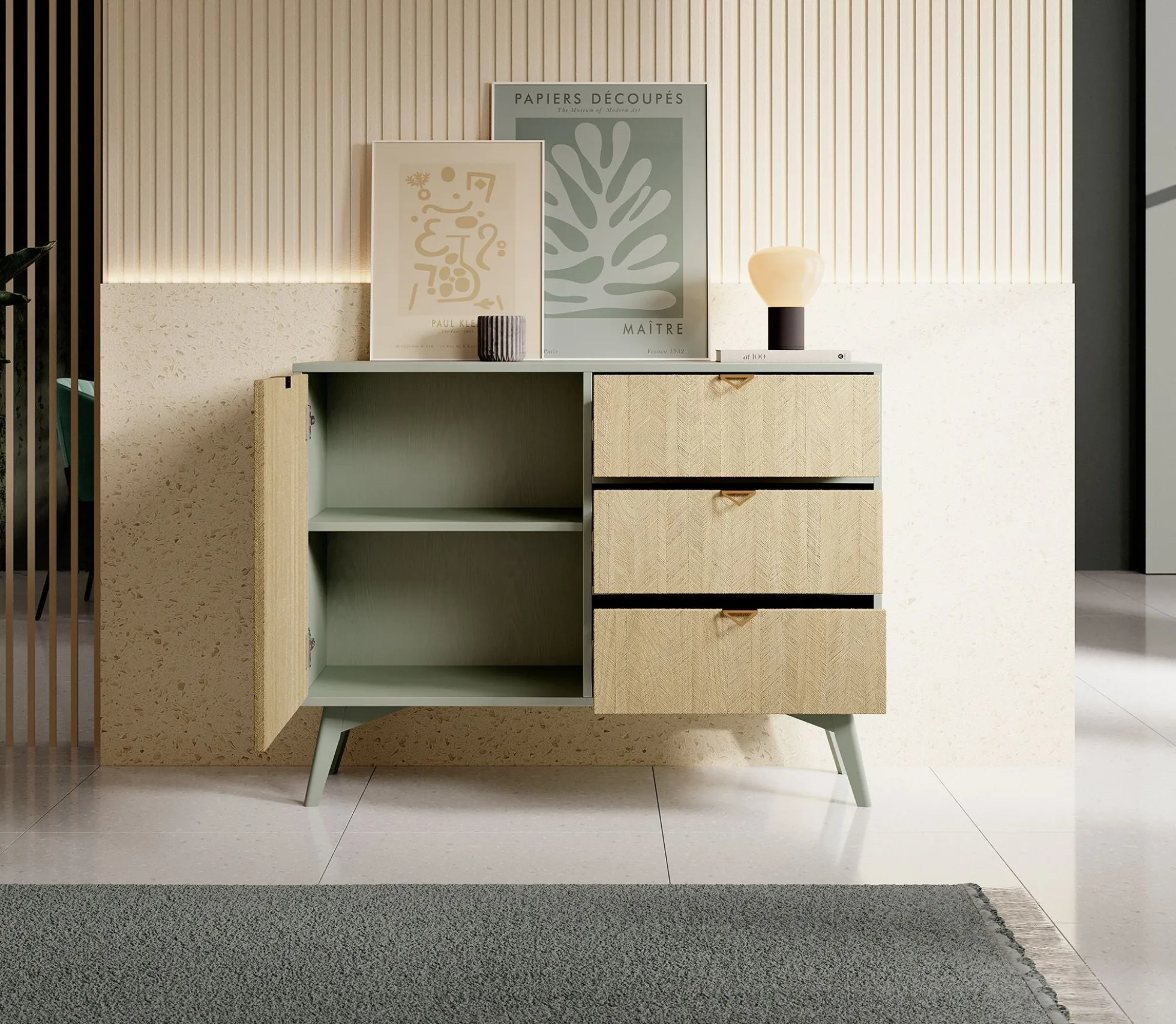 Essence - Dressoir - Groen/licht eiken - 106x38x81 cm