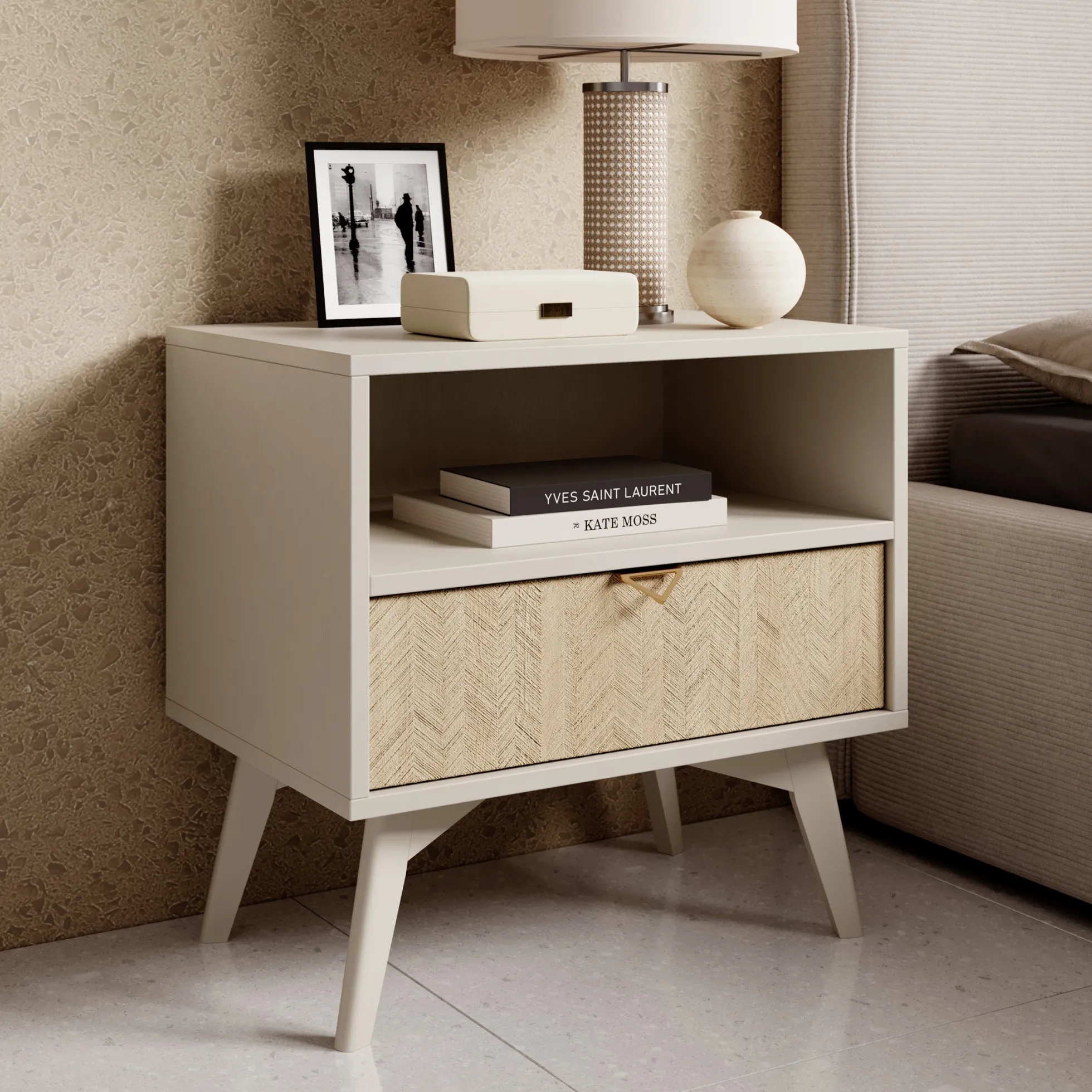 Essence - Nachtkastje - Beige/licht eiken - 54x38x54 cm
