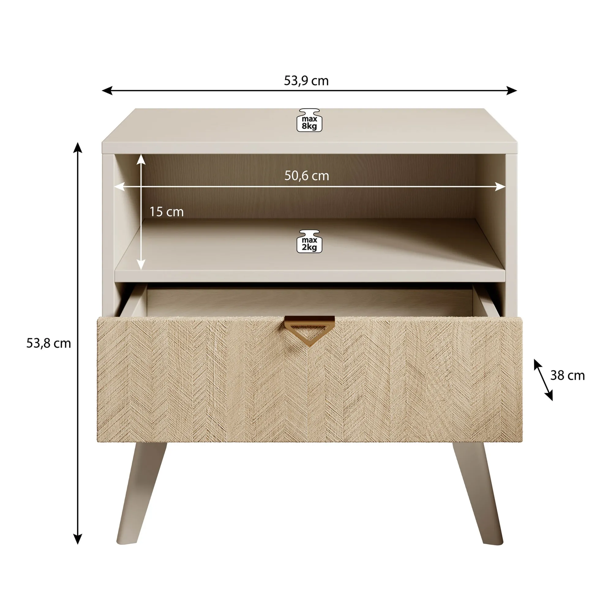 Essence - Nachtkastje - Beige/licht eiken - 54x38x54 cm