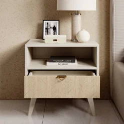Essence - Nachtkastje - Beige/licht eiken - 54x38x54 cm