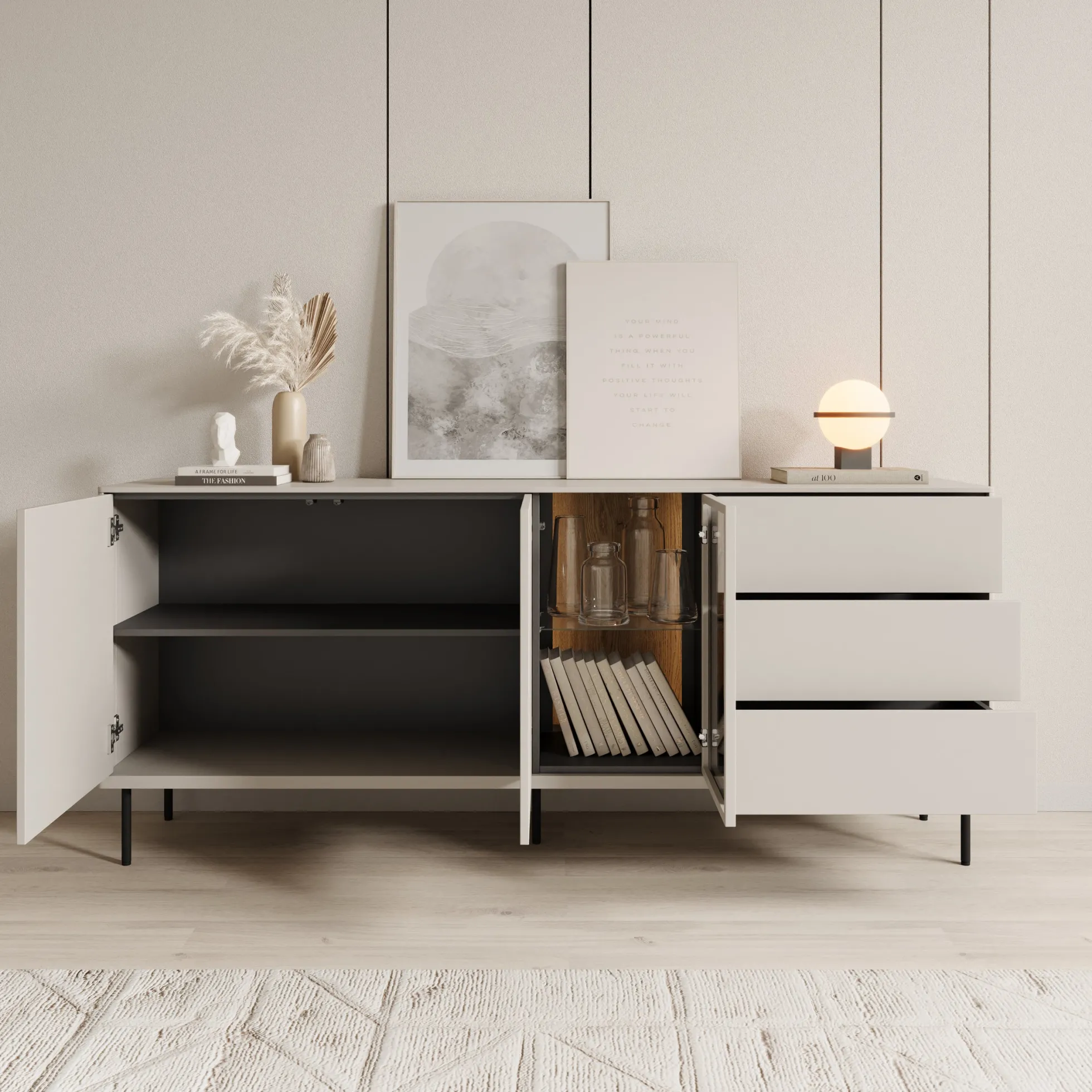Estrella - Dressoir - Beige - 194x41x83 cm