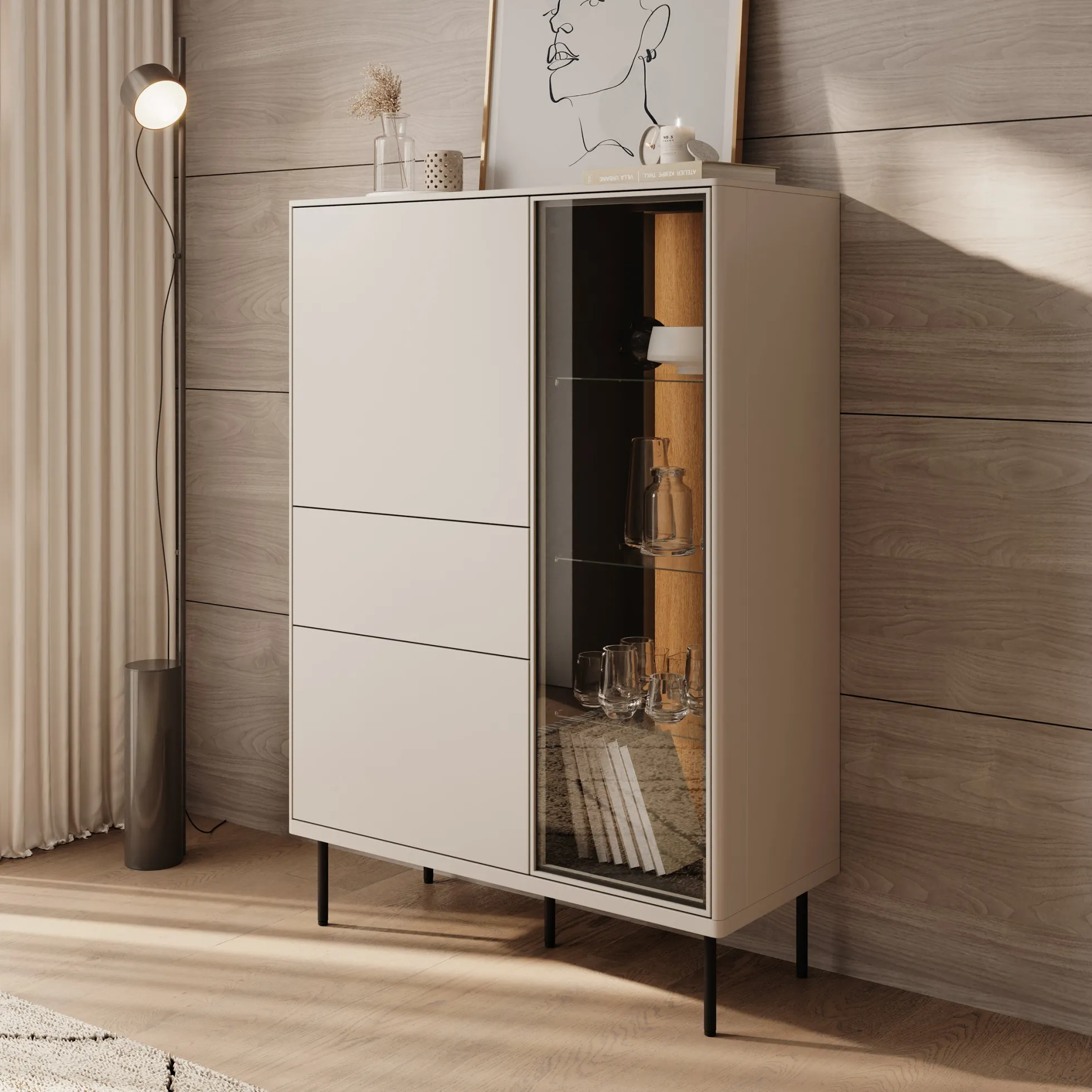 Estrella - Vitrinekast - Beige - 98x41x140 cm