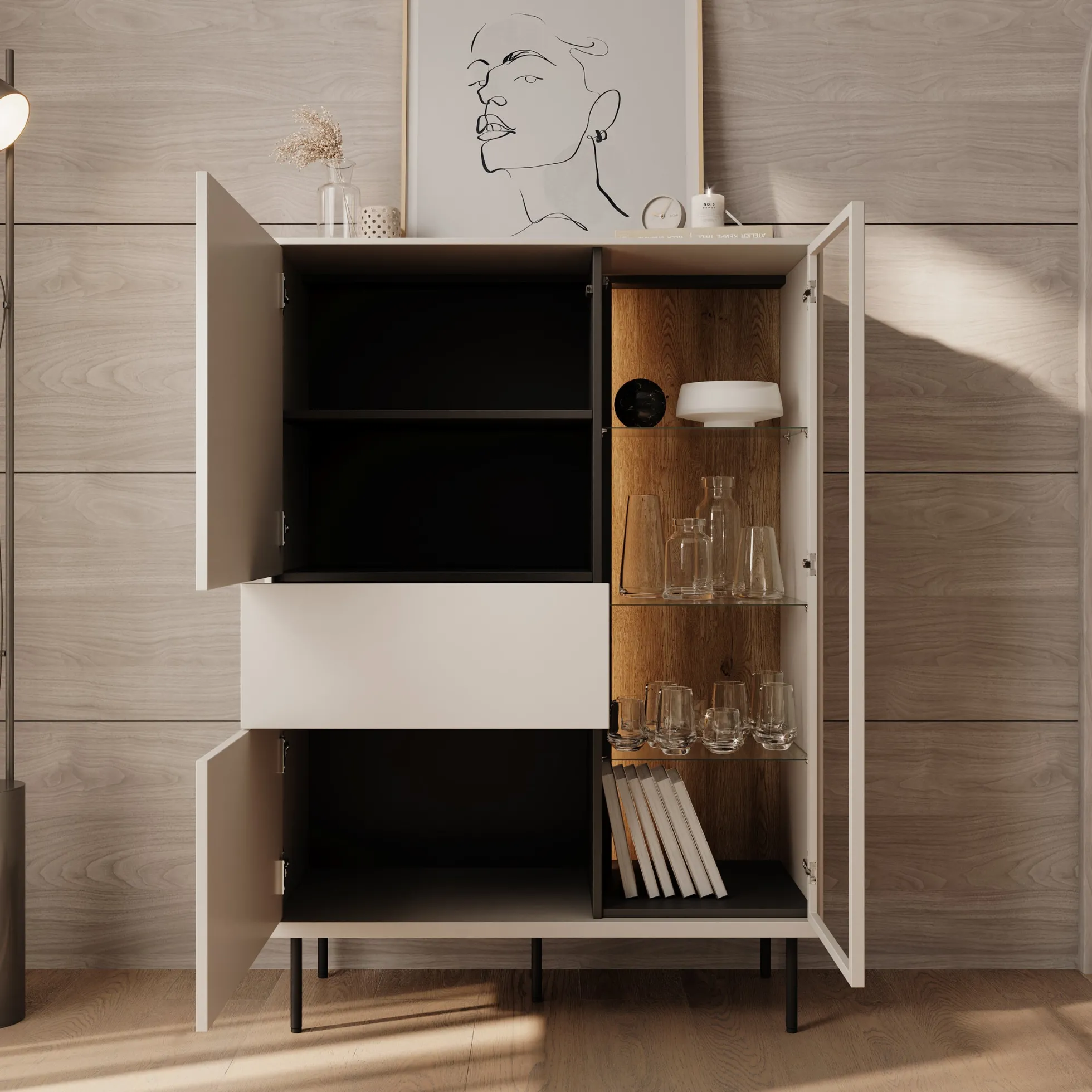 Estrella - Vitrinekast - Beige - 98x41x140 cm
