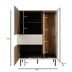 Estrella - Vitrinekast - Beige - 98x41x140 cm