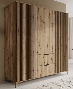 Evy - Kledingkast 3-deurs - Eiken - 185x60x192 cm