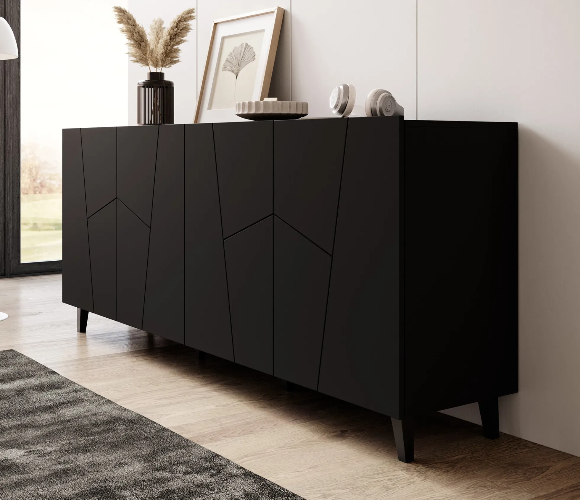 Ezer - Dressoir - Zwart - 200x40x82 cm