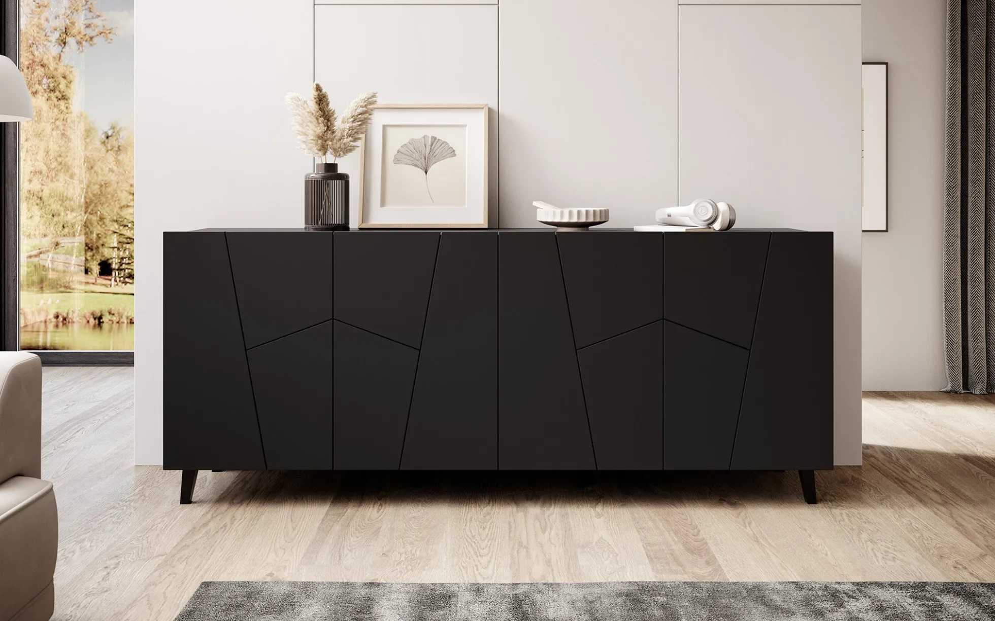 Ezer - Dressoir - Zwart - 200x40x82 cm