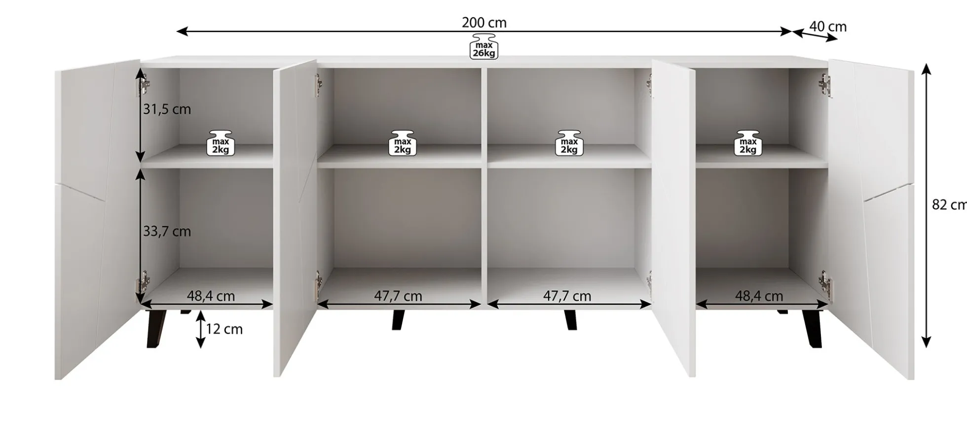 Ezer - Dressoir - Zwart - 200x40x82 cm