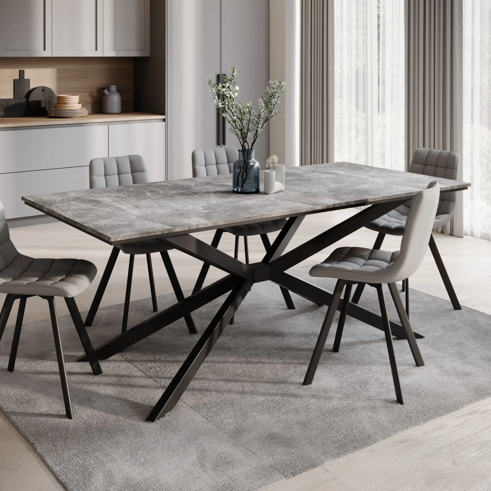 Faithley - Eetkamertafel - Betonlook - 190x90x74 cm
