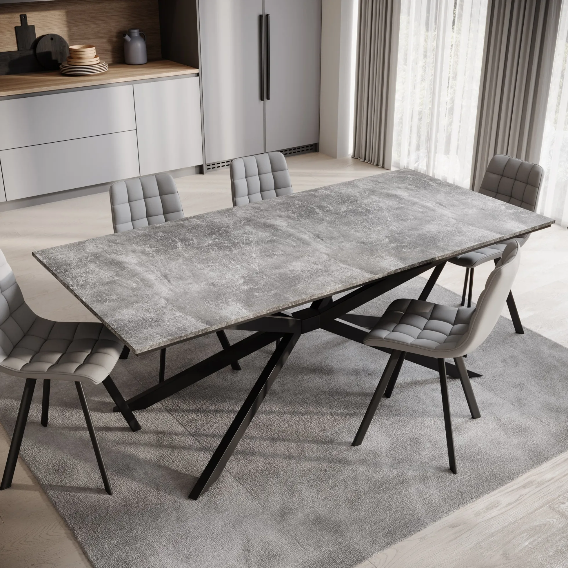 Faithley - Eetkamertafel - Betonlook - 190x90x74 cm