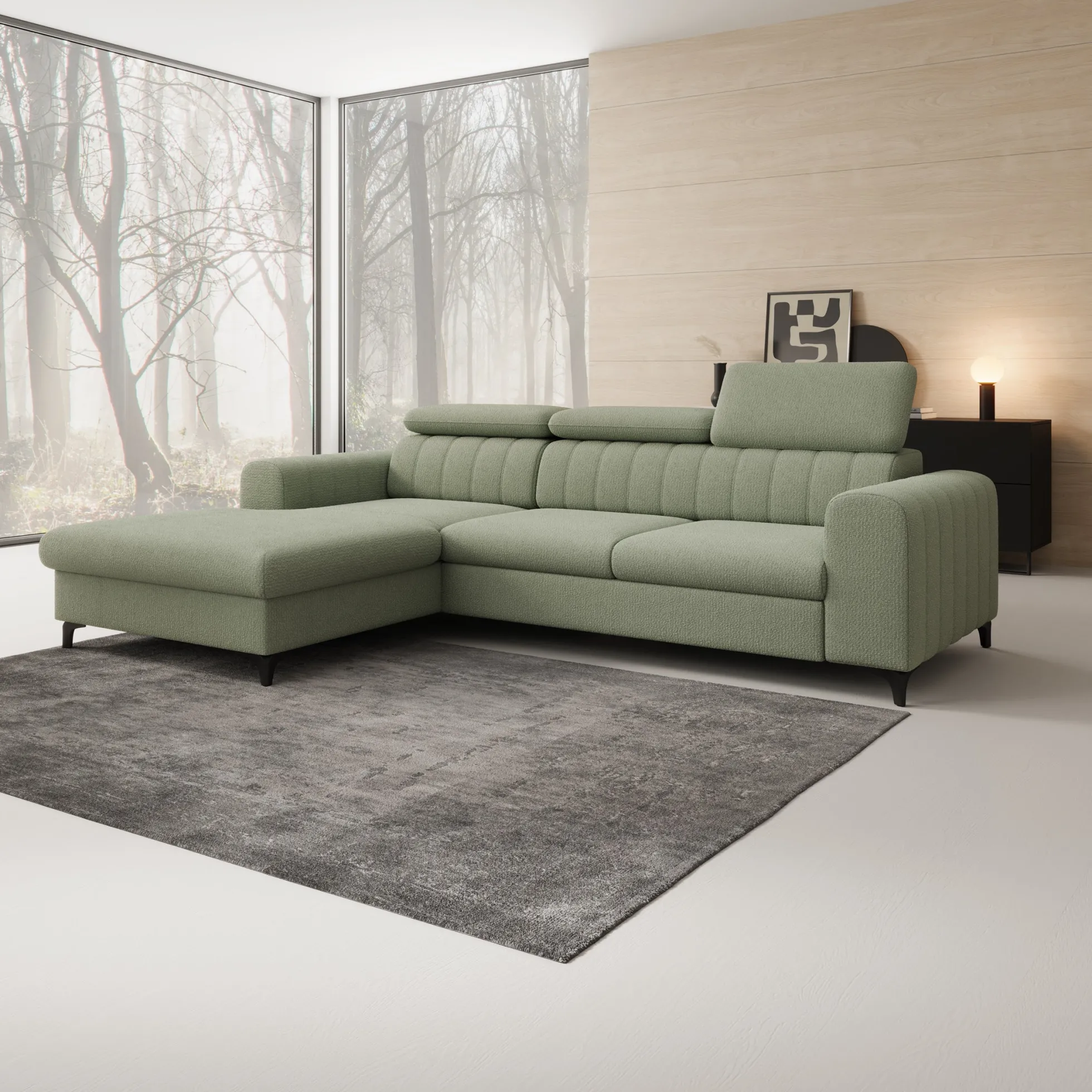 Fanoe - Hoekbank 3-zits met chaise longue - Stof groen - Links