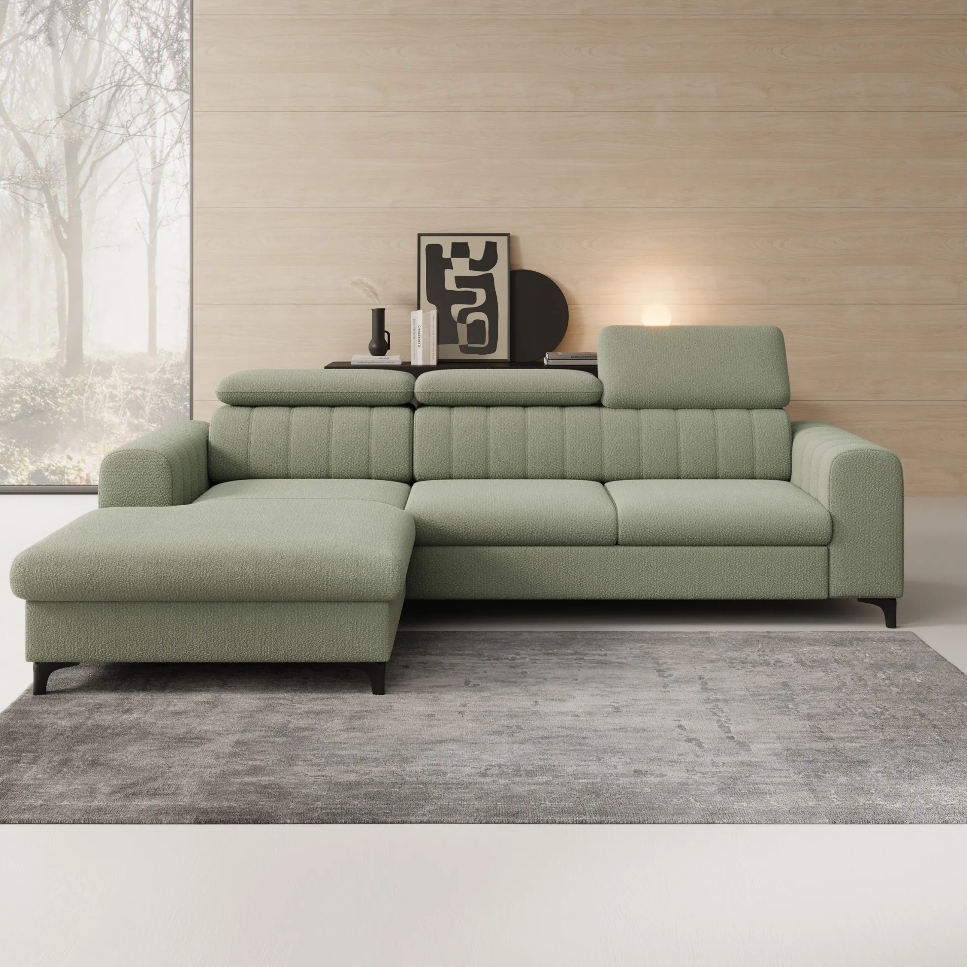 Fanoe - Hoekbank 3-zits met chaise longue - Stof groen - Links