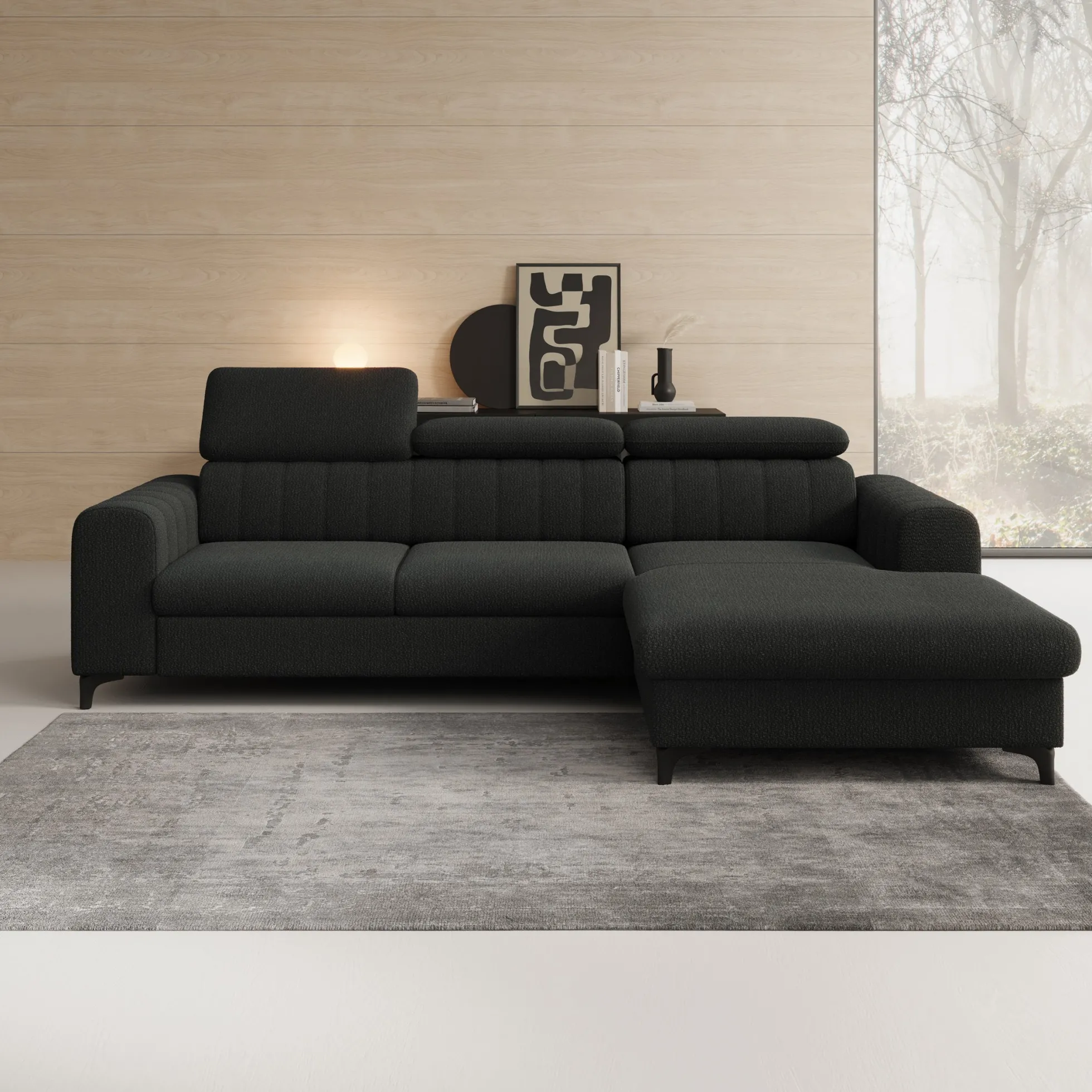Fanoe - Hoekbank 3-zits met chaise longue - Stof zwart - Rechts