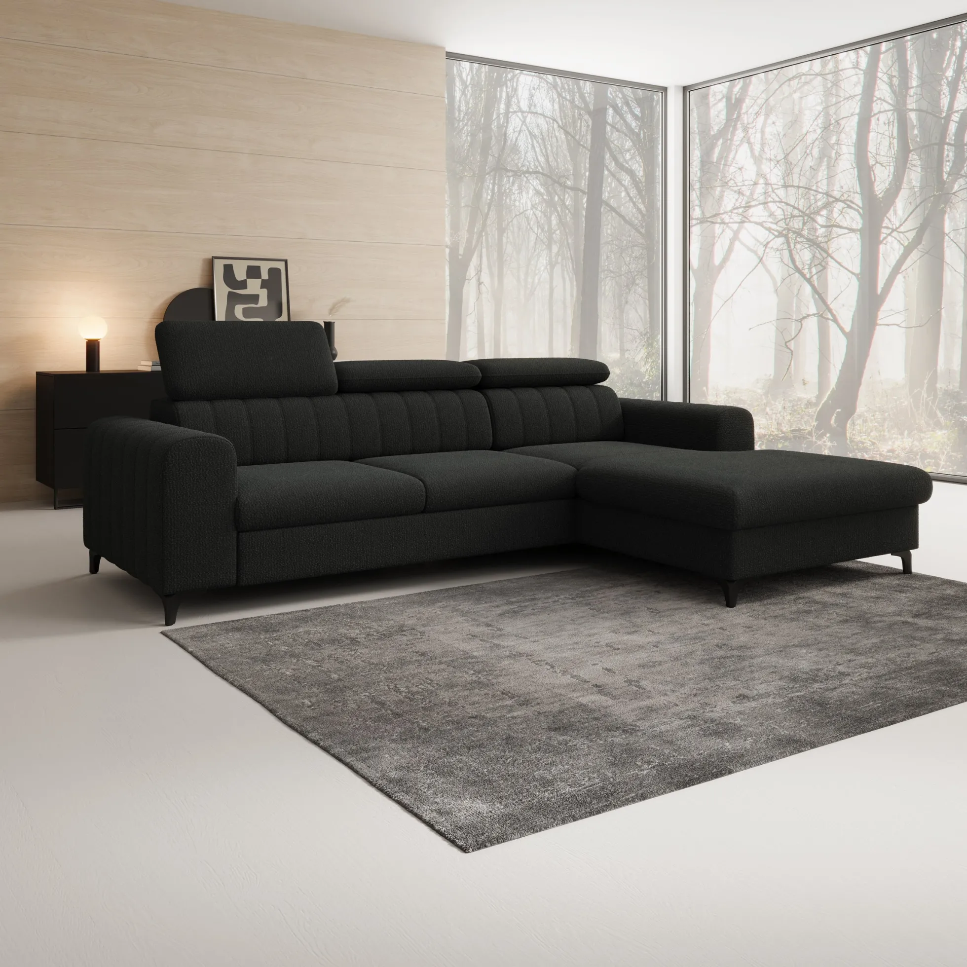 Fanoe - Hoekbank 3-zits met chaise longue - Stof zwart - Rechts