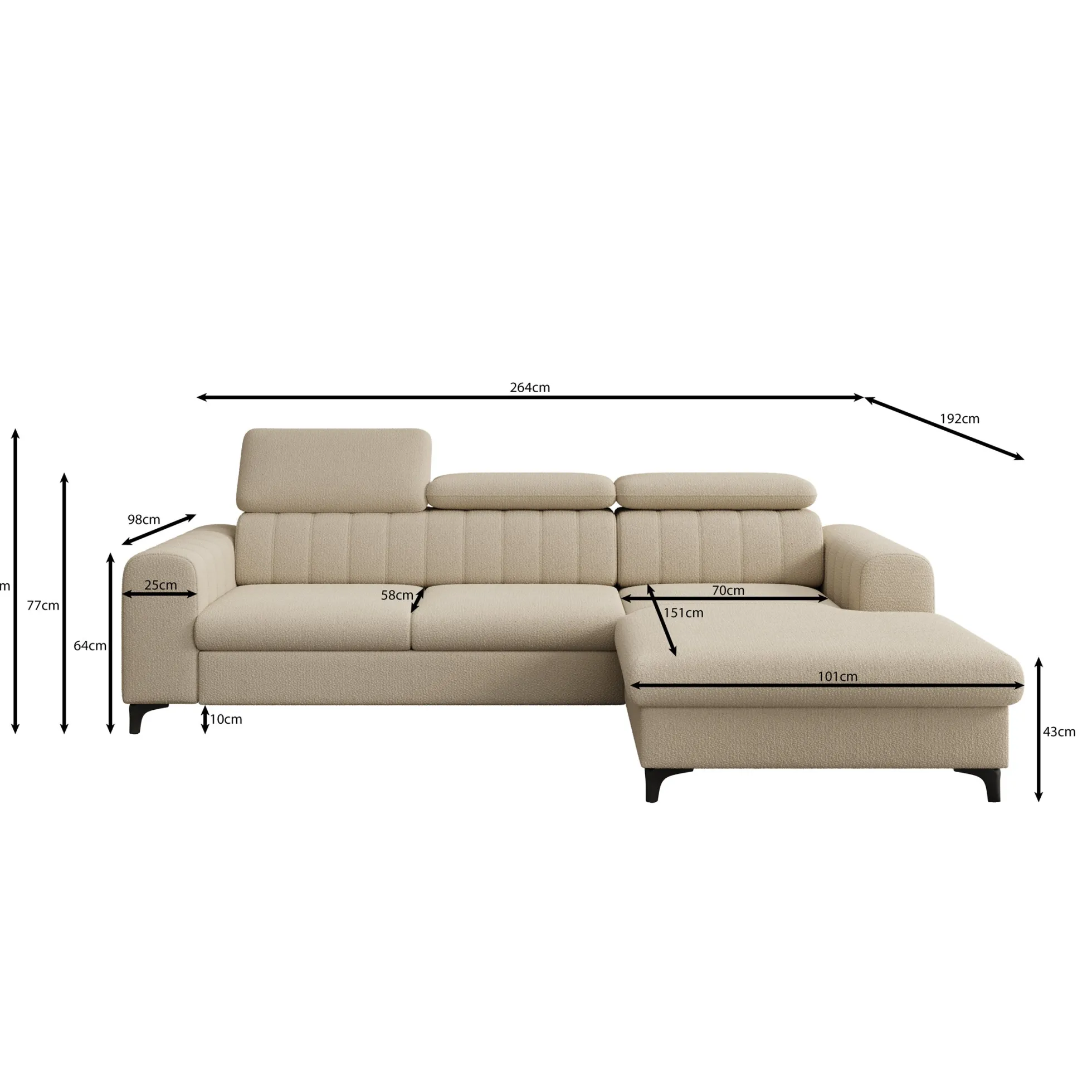 Fanoe - Hoekbank 3-zits met chaise longue - Stof zwart - Rechts