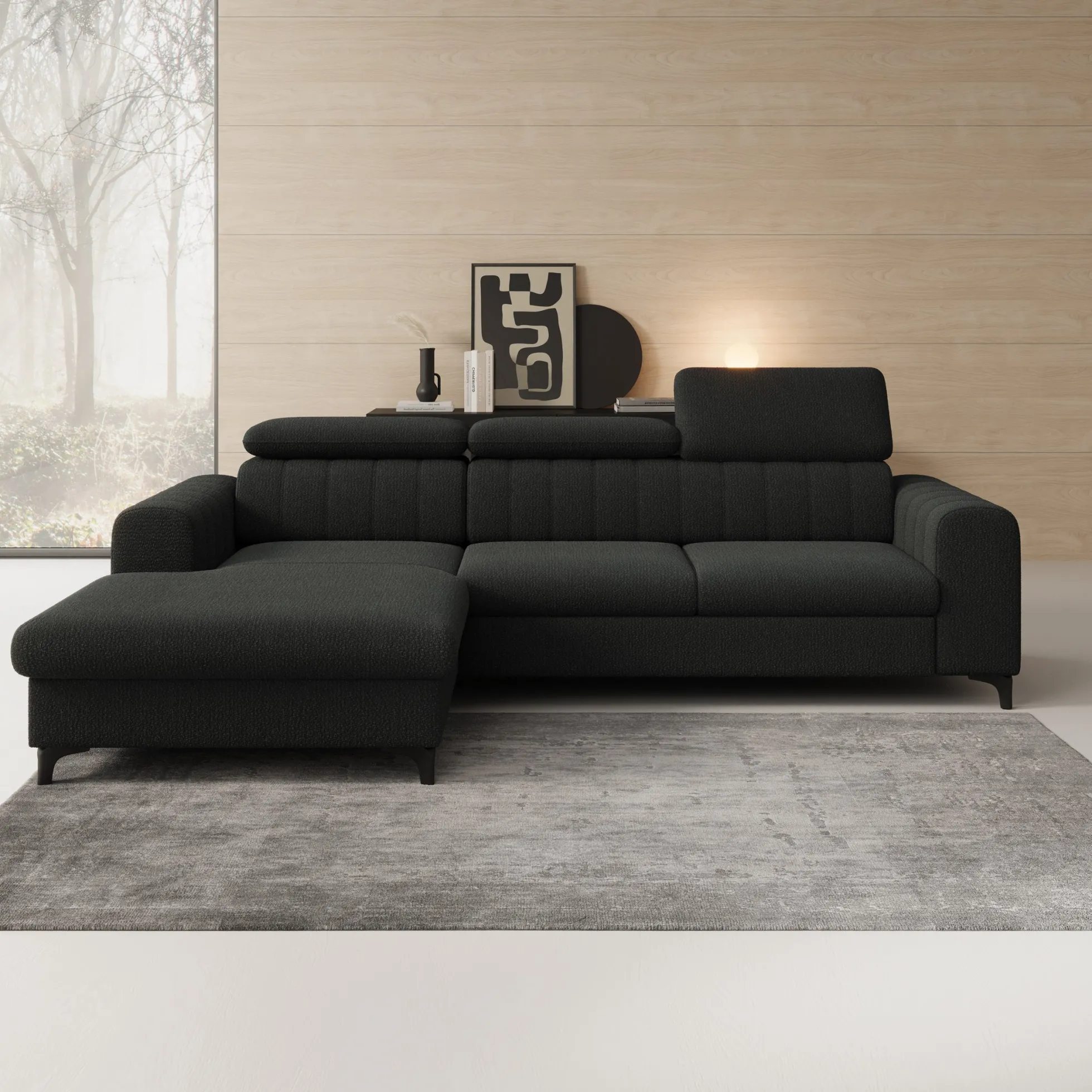 Fanoe - Hoekbank 3-zits met chaise longue - Stof zwart - Links