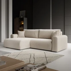 Fayel - Hoekbank 2-zits met chaise longue - Ribstof beige