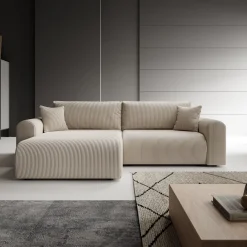 Fayel - Hoekbank 2-zits met chaise longue - Ribstof beige