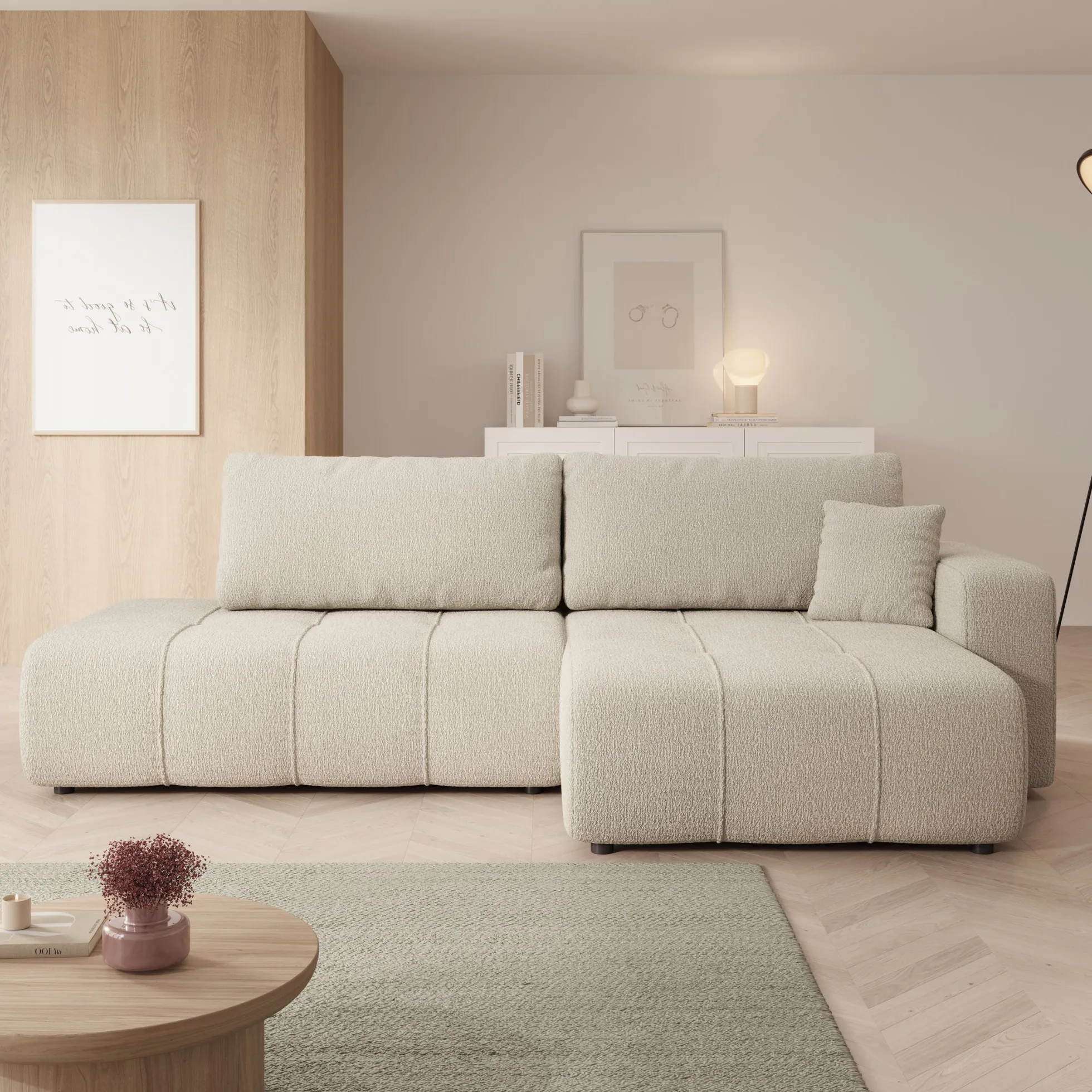 Feather L - Hoekbank - Teddystof beige - Rechts
