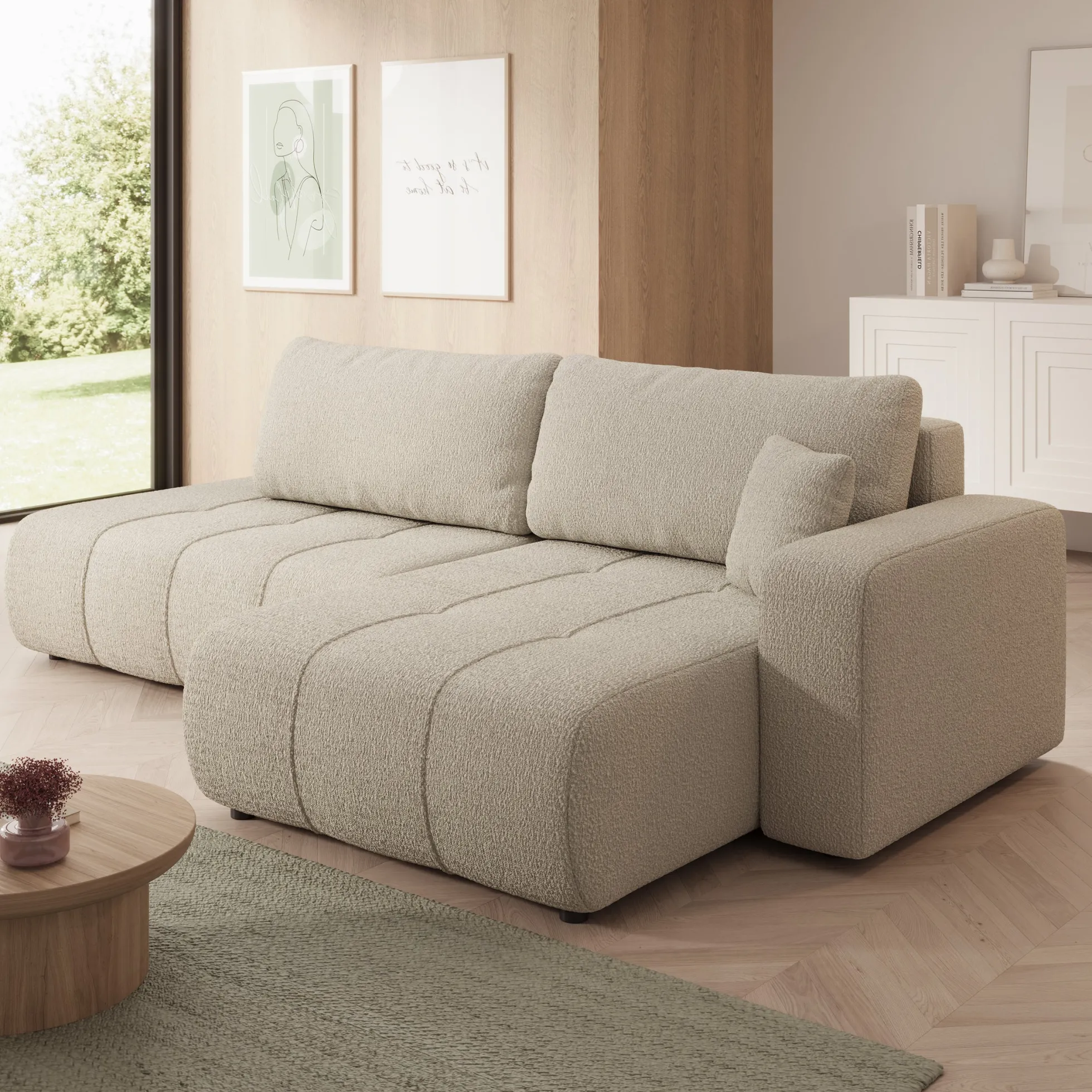 Feather L - Hoekbank - Teddystof beige - Rechts