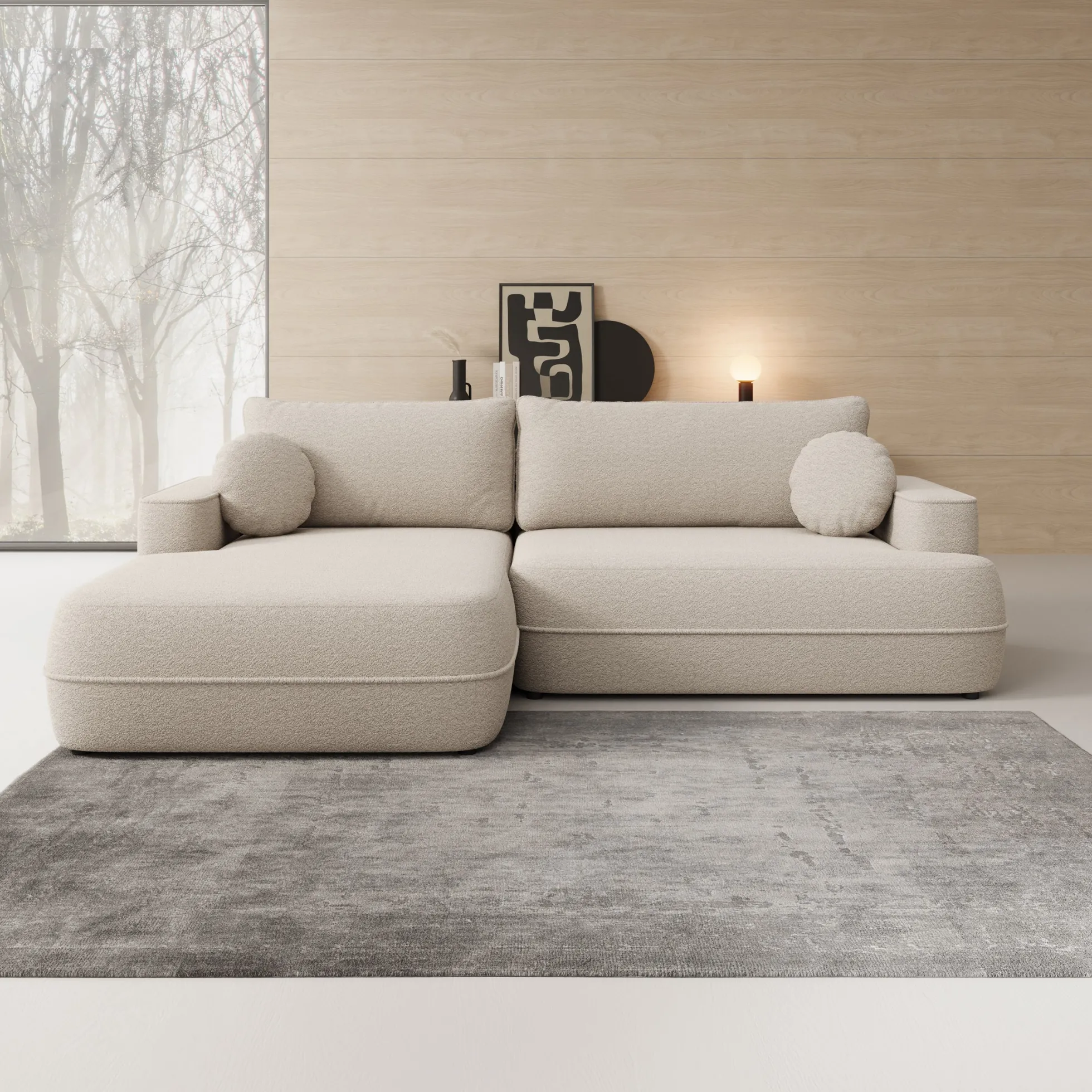Fensa - Hoekbank 3-zits met chaise longue - Stof beige - Links