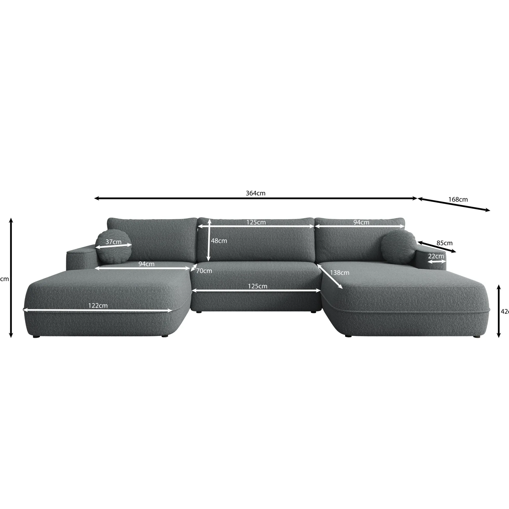 Fensa XL - Hoekbank 5-zits met chaise longue - Stof grijs