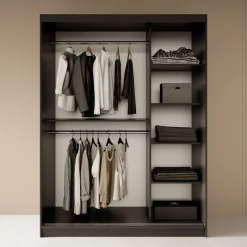 Fessaro - Kledingkast - Zwart - 150x62x200 cm
