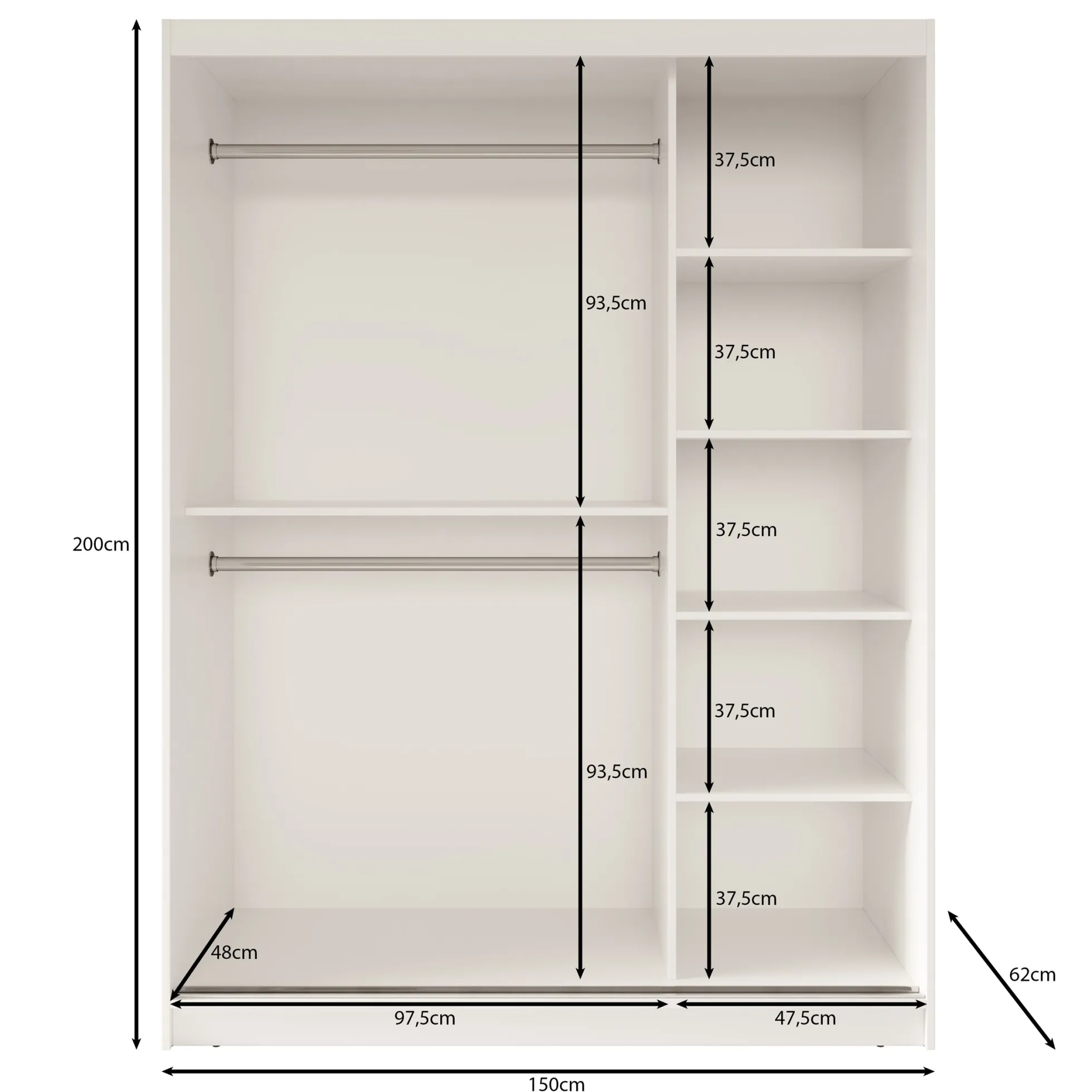 Fessaro - Kledingkast - Zwart - 150x62x200 cm