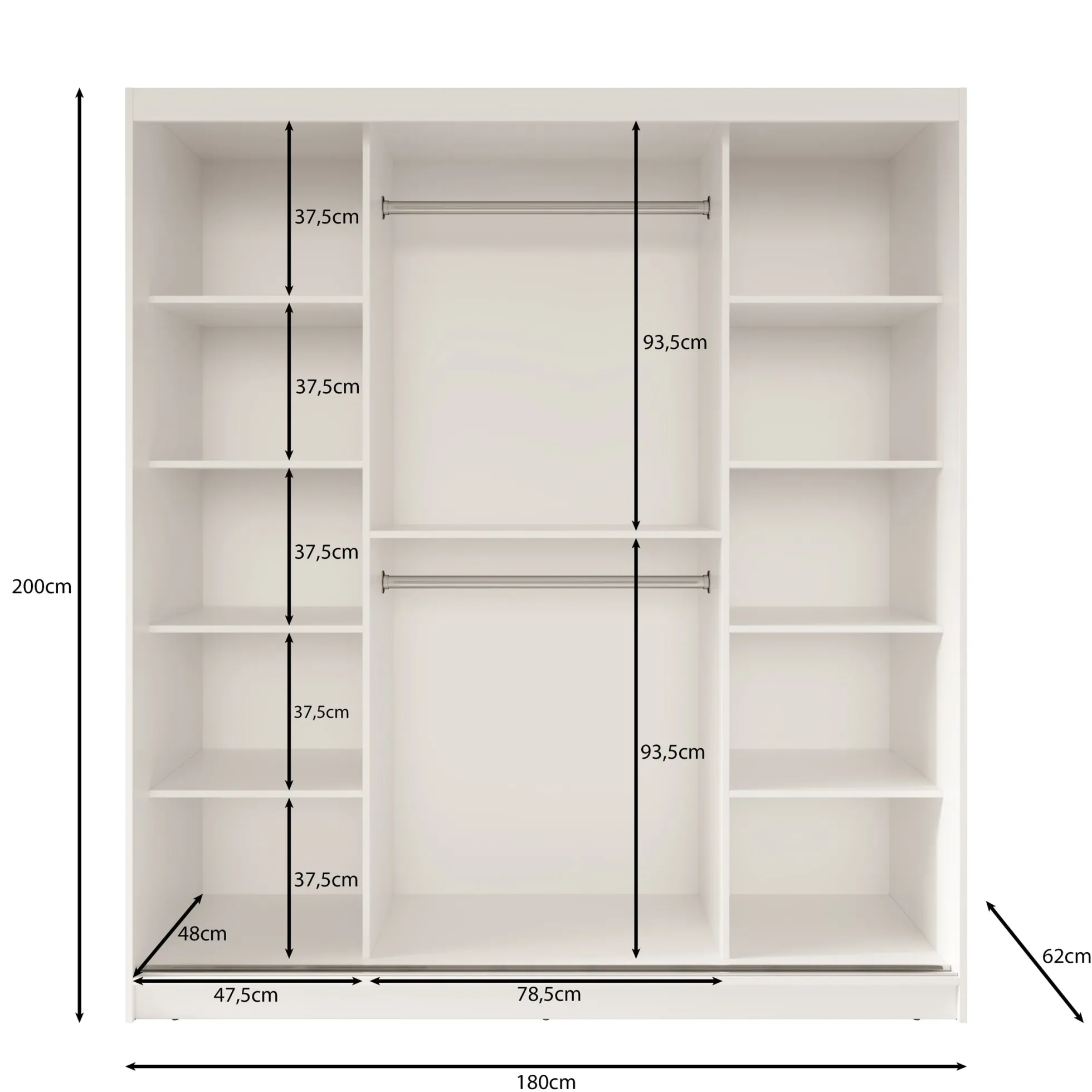 Fessaro- Kledingkast - Zwart - 180x62x200 cm