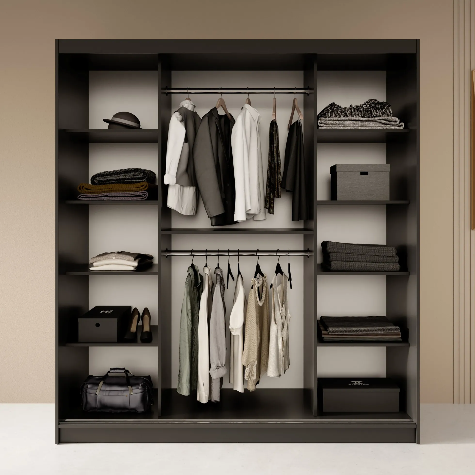 Fessaro- Kledingkast - Zwart - 180x62x200 cm