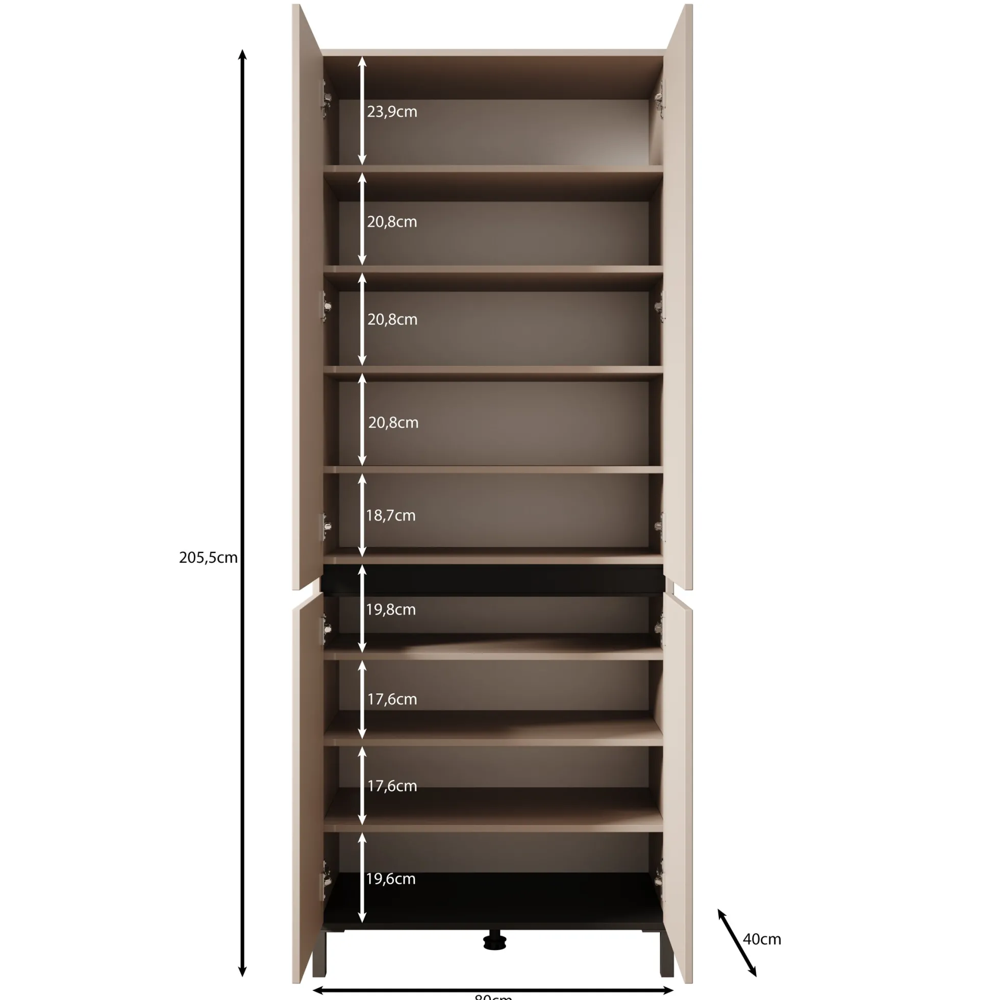 Finta - Schoenenkast - Beige - 80x40x206 cm
