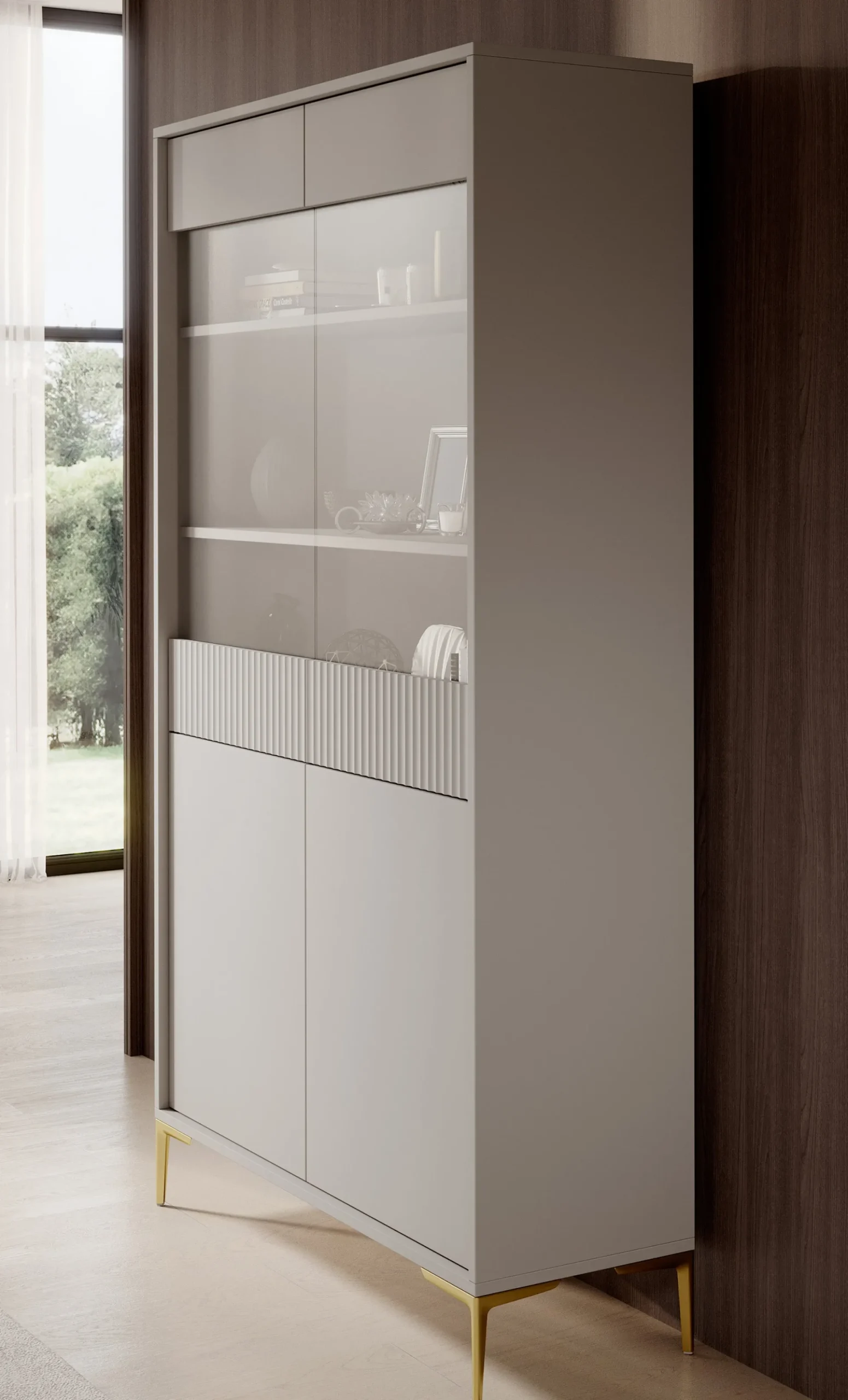 Five - Vitrinekast - Beige - 103x38x187 cm