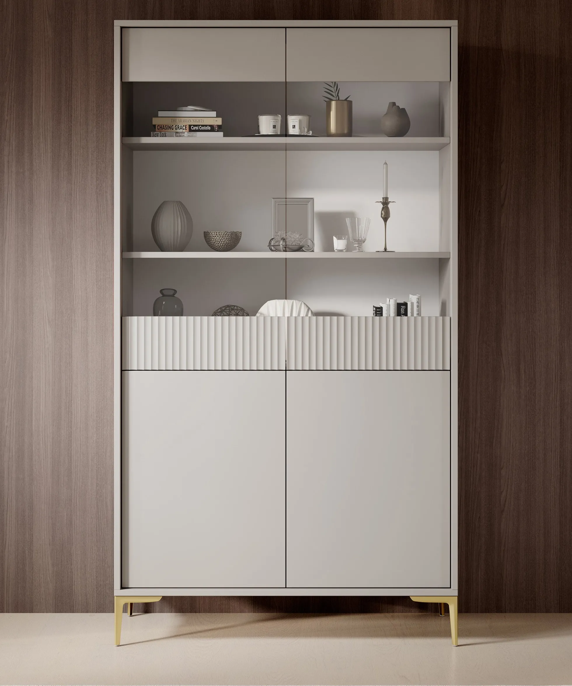 Five - Vitrinekast - Beige - 103x38x187 cm