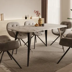 Flix - Eetkamertafel - Wit marmerlook - Uitschuifbaar - 160x90x76 cm