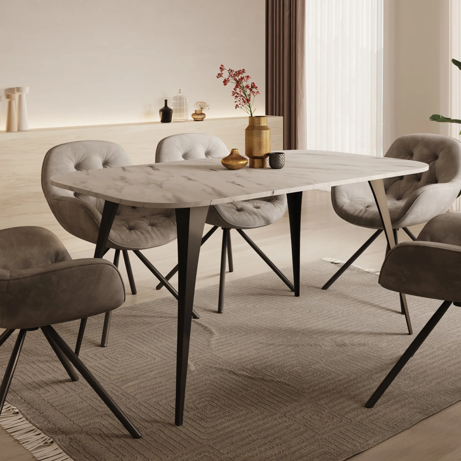 Flix - Eetkamertafel - Wit marmerlook - Uitschuifbaar - 160x90x76 cm