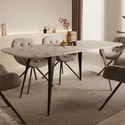 Flix - Eetkamertafel - Wit marmerlook - Uitschuifbaar - 160x90x76 cm