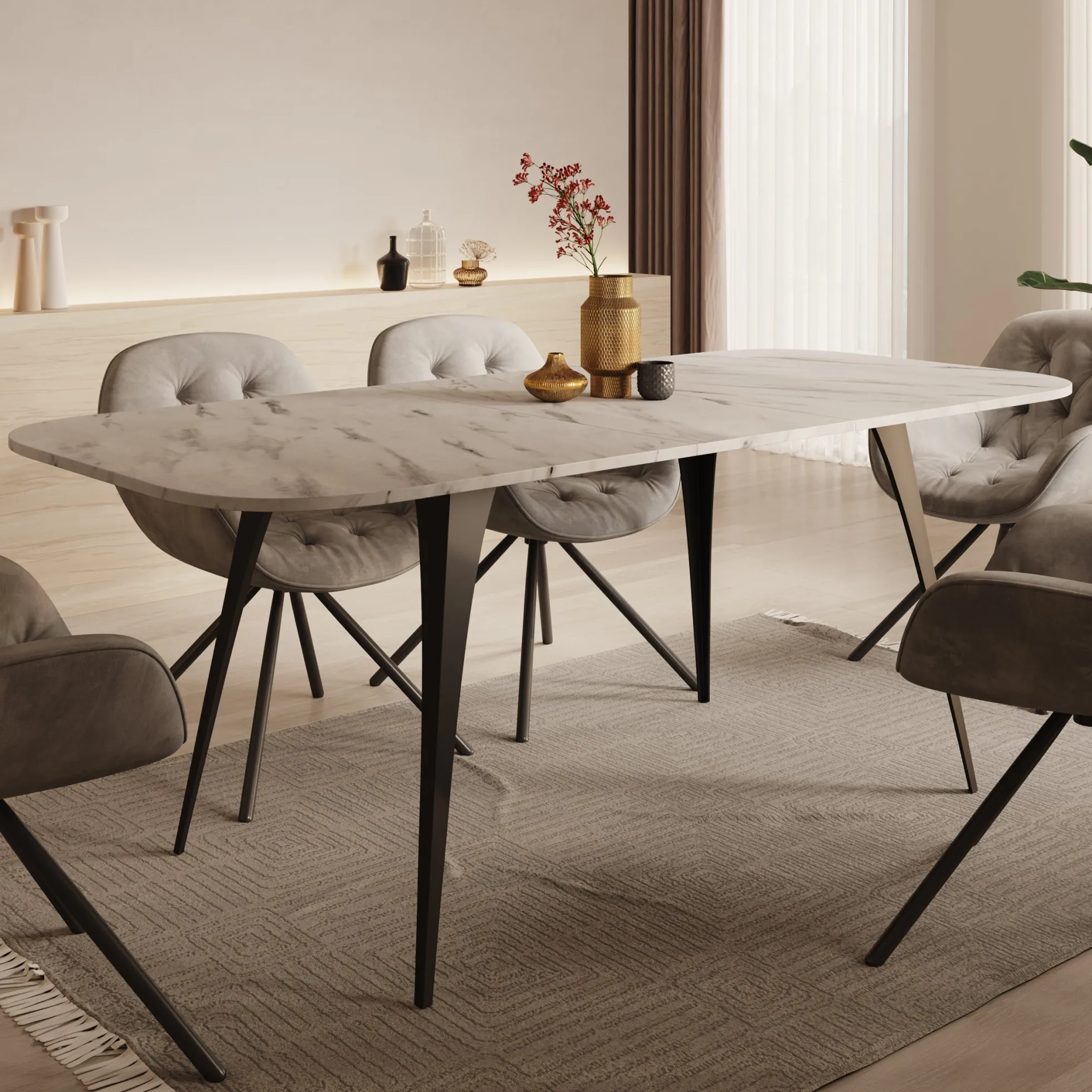 Flix - Eetkamertafel - Wit marmerlook - Uitschuifbaar - 160x90x76 cm