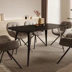 Flix - Eetkamertafel - Zwart marmerlook - Uitschuifbaar - 160x90x76 cm