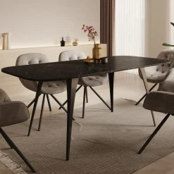 Flix - Eetkamertafel - Zwart marmerlook - Uitschuifbaar - 160x90x76 cm