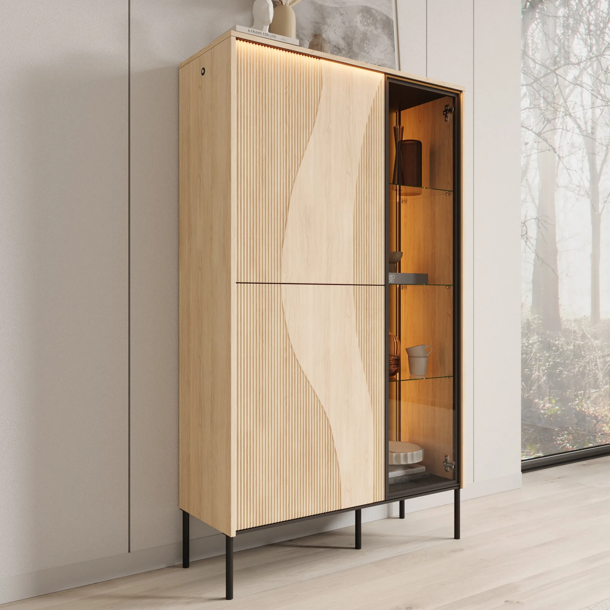 Fontello - Vitrinekast - Eikenpatroon - 92x34x157 cm